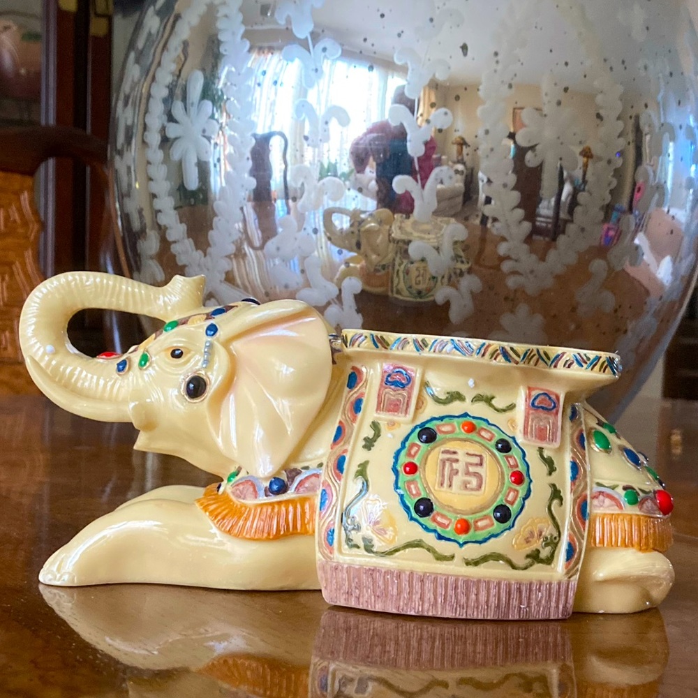 Painted Resin Elephant at Rest